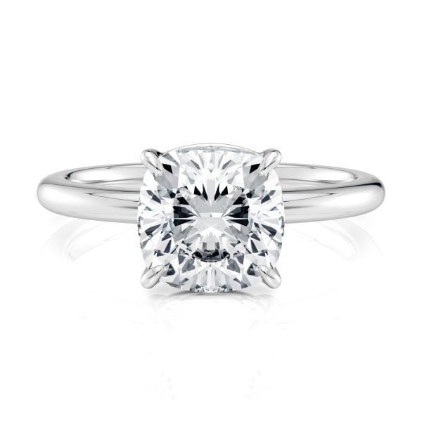 14K White Gold Floating Basket Cushion Cut Solitaire Engagement Ring