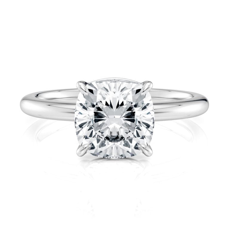 14k white gold floating basket cushion cut solitaire engagement ring with cushion shape diamond
