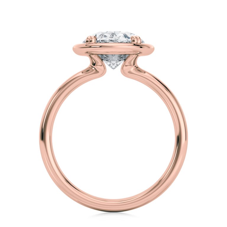 14k rose gold bold hybrid bezel oval engagement ring with double claw prongs with oval shape diamond
