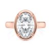 14k rose gold bold hybrid bezel oval engagement ring with double claw prongs with oval shape diamond