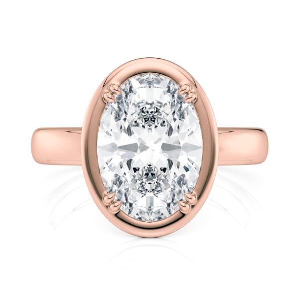 14K Rose Gold Bold Hybrid Bezel Oval Engagement Ring With Double Claw Prongs