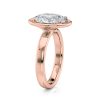 14k rose gold bold hybrid bezel oval engagement ring with double claw prongs with oval shape diamond