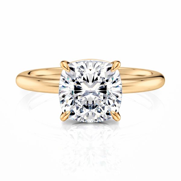 18K Yellow Gold Floating Basket Cushion Cut Solitaire Engagement Ring