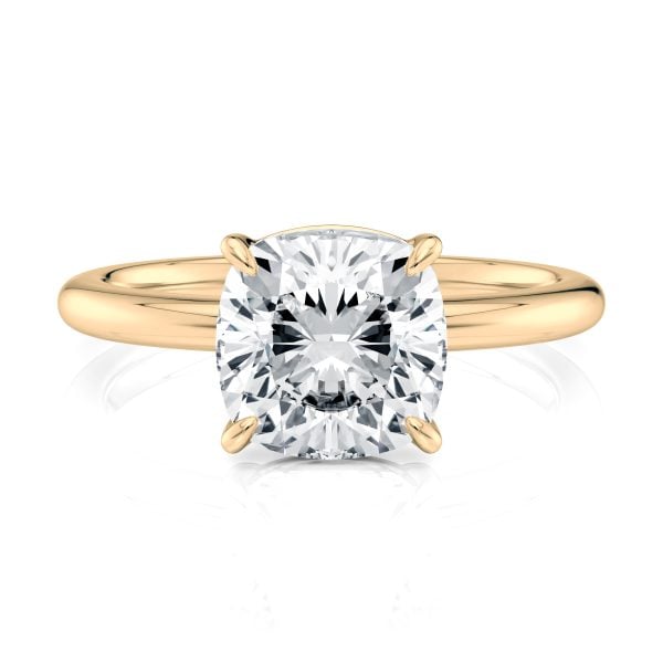 14K Yellow Gold Floating Basket Cushion Cut Solitaire Engagement Ring