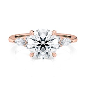 14K Rose Gold Round Center With Marquise & Round Cluster Engagement Ring
