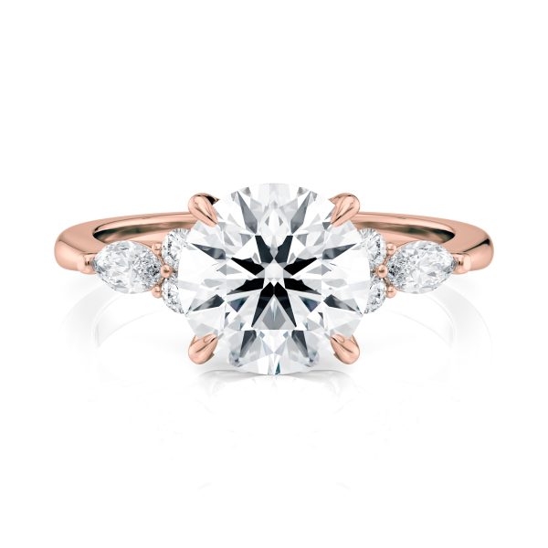 14K Rose Gold Round Center With Marquise & Round Cluster Engagement Ring