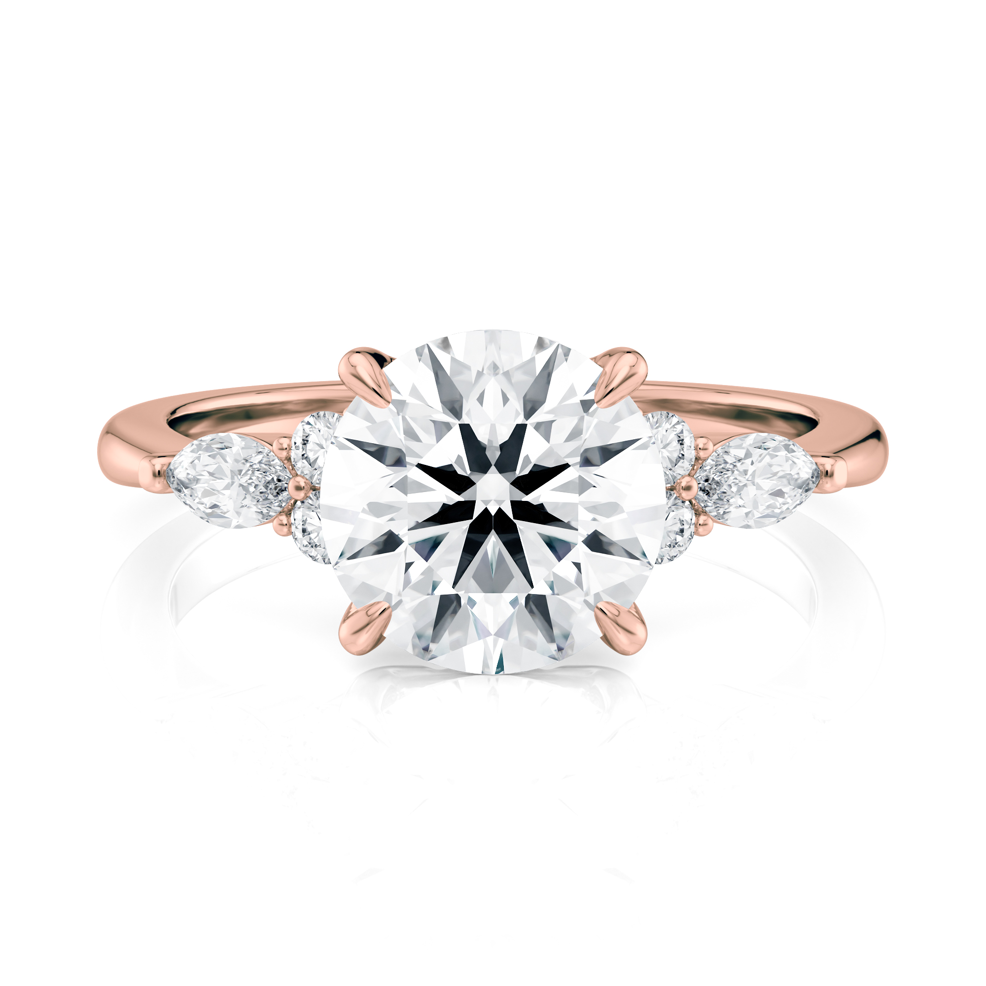 14K Rose Gold Round Center With Marquise & Round Cluster Engagement Ring