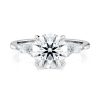 14k white gold lab round center with marquise & round cluster engagement ring with round shape diamond