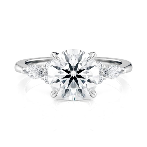 14K White Gold Round Center With Marquise & Round Cluster Engagement Ring