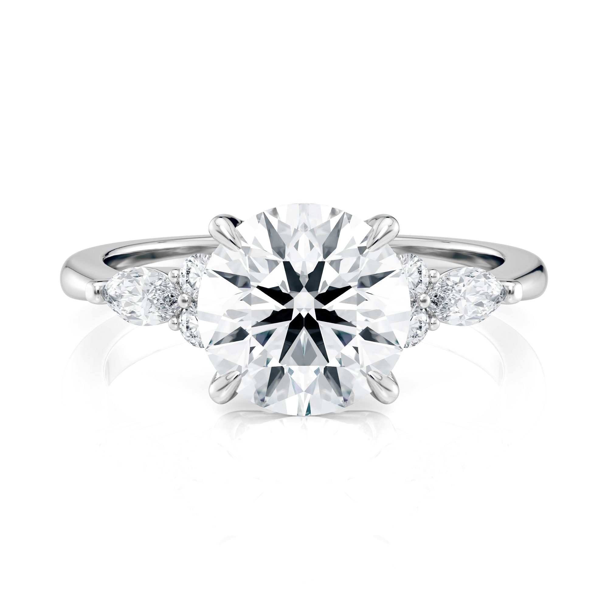 Platinum Round Center With Marquise & Round Cluster Engagement Ring