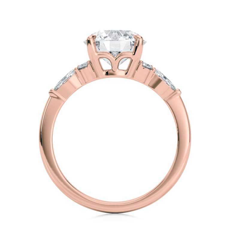 14k rose gold lab round center with marquise & round cluster engagement ring with round shape diamond