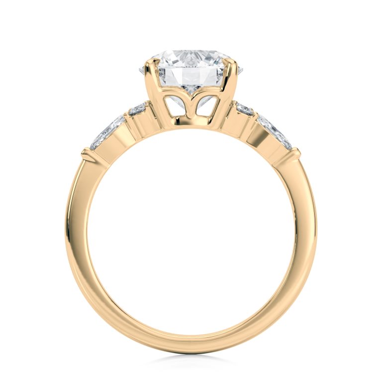 14k yellow gold lab round center with marquise & round cluster engagement ring with round shape diamond