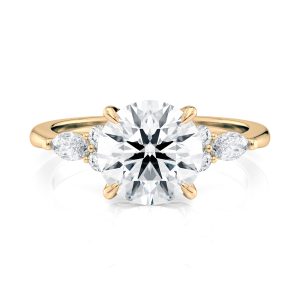 18K Yellow Gold Round Center With Marquise & Round Cluster Engagement Ring