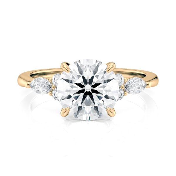 14K Yellow Gold Round Center With Marquise & Round Cluster Engagement Ring