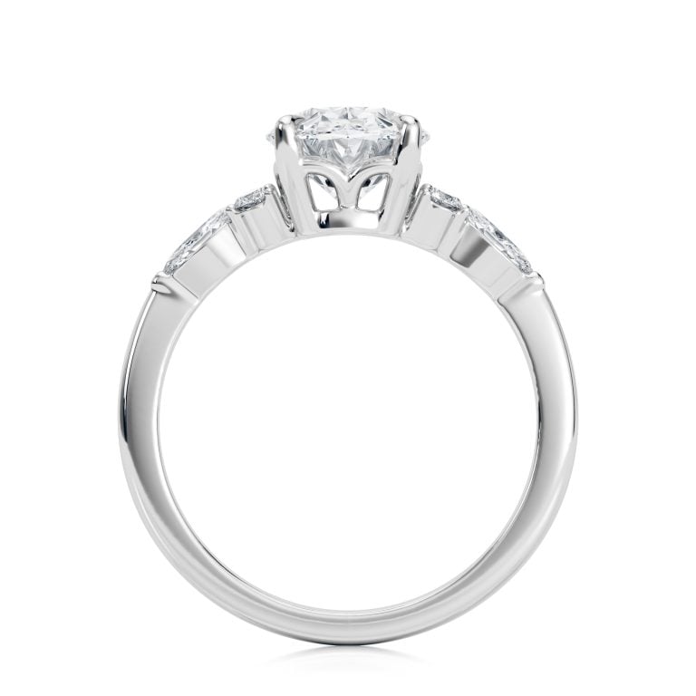14k white gold lab oval engagement ring with marquise & round cluster with oval shape diamond