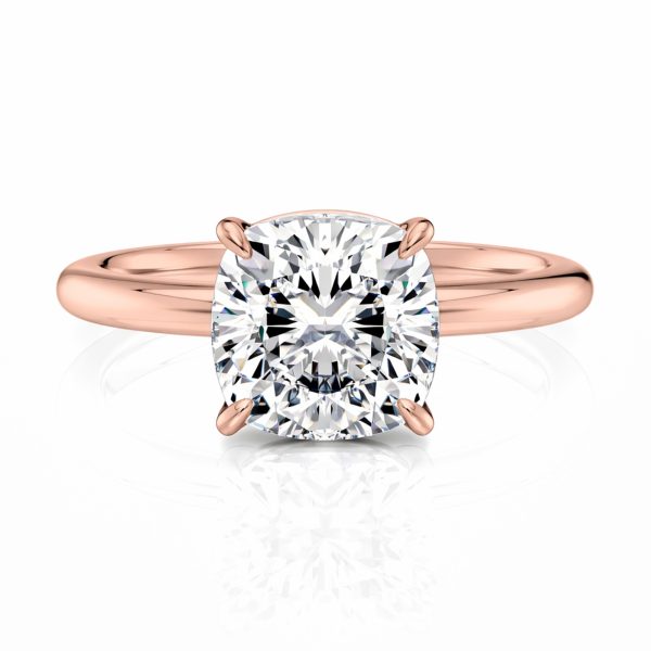 14K Rose Gold Floating Basket Cushion Cut Solitaire Engagement Ring