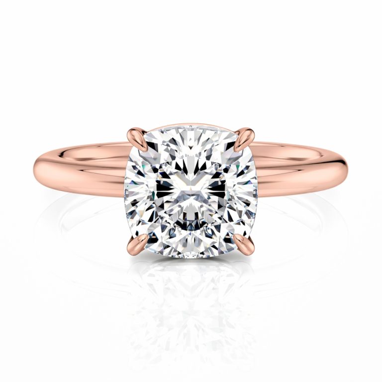 14k rose gold floating basket cushion cut solitaire engagement ring with cushion shape diamond