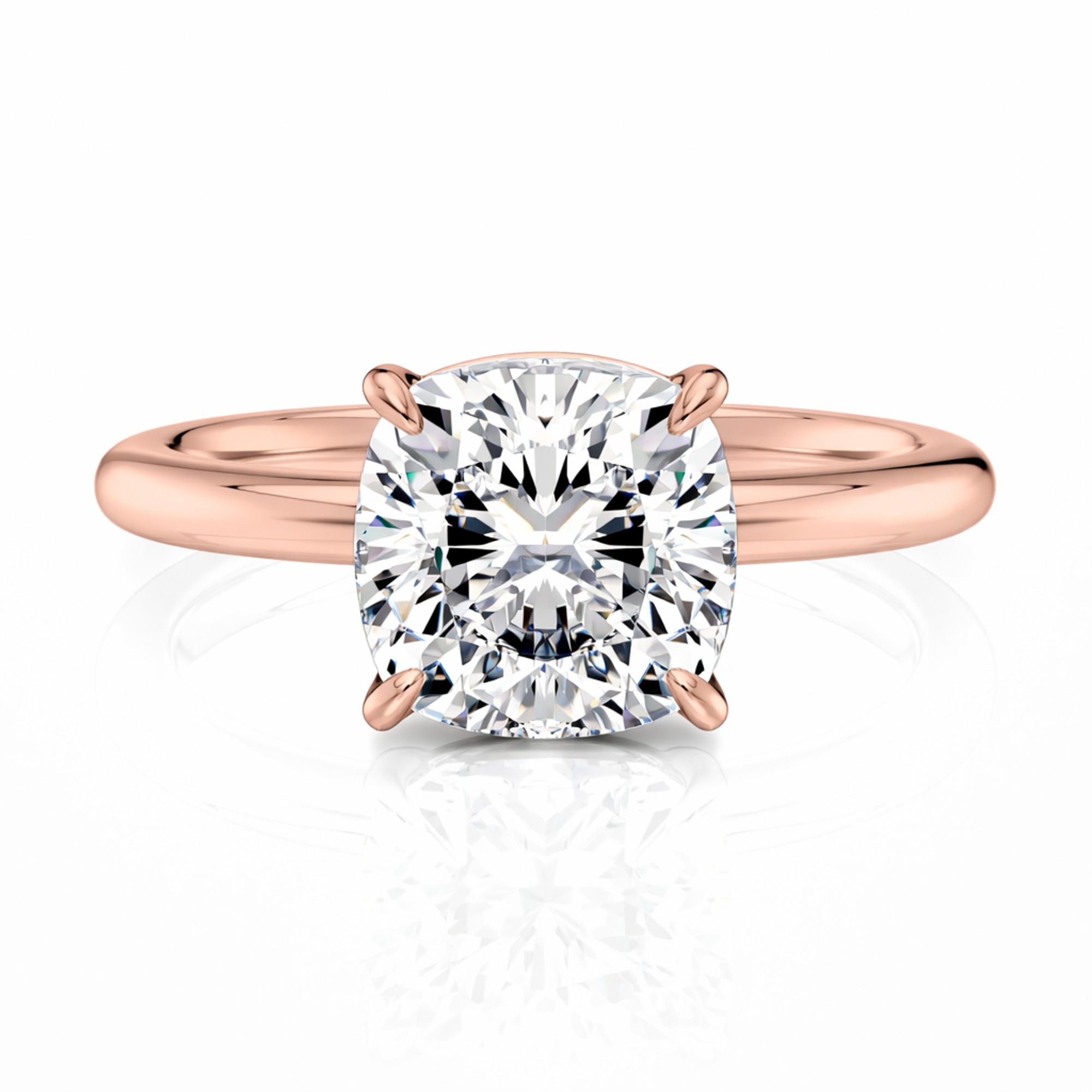 14K Rose Gold Floating Basket Cushion Cut Solitaire Engagement Ring