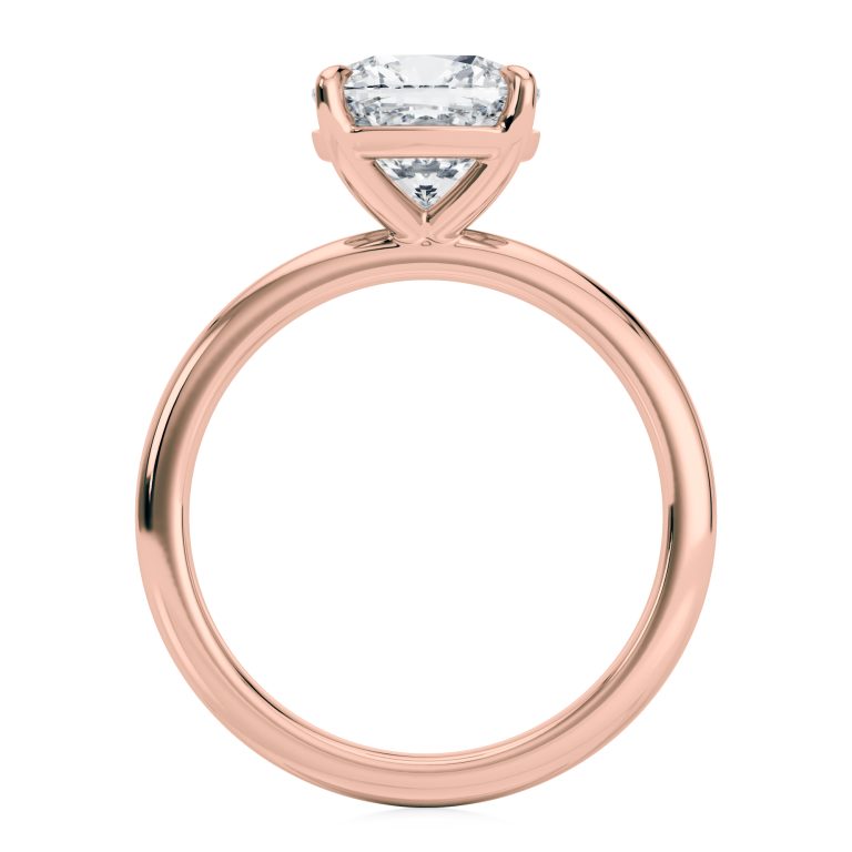 14k rose gold floating basket cushion cut solitaire engagement ring with cushion shape diamond