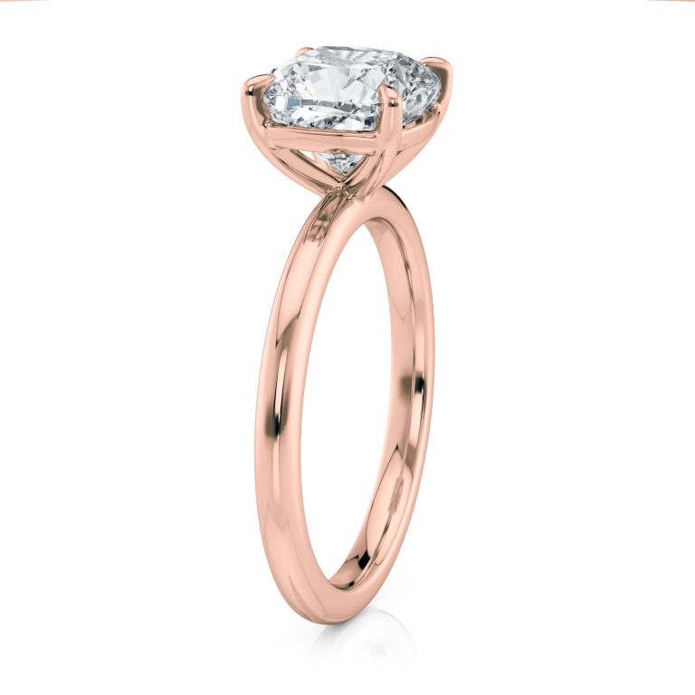 14k rose gold floating basket cushion cut solitaire engagement ring with cushion shape diamond