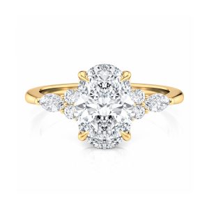 18K Yellow Gold Oval Engagement Ring With Marquise & Round Cluster