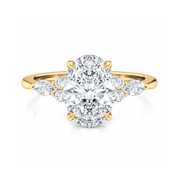 14K Yellow Gold Oval Engagement Ring With Marquise & Round Cluster