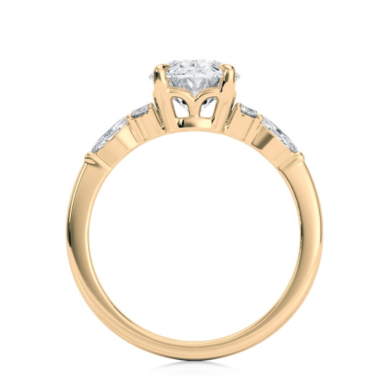 18k yellow gold lab oval engagement ring with marquise & round cluster with oval shape diamond