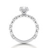 18k white gold hidden halo with alternating marquise & round diamonds engagement ring with oval shape diamond