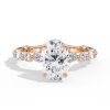 14k rose gold hidden halo with alternating marquise & round diamonds engagement ring with oval shape diamond