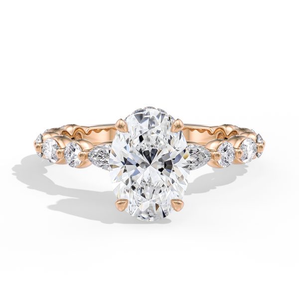 14K Rose Gold Hidden Halo With Alternating Marquise & Round Diamonds Engagement Ring