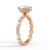 14k rose gold hidden halo with alternating marquise & round diamonds engagement ring with oval shape diamond