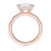 14k rose gold e.w. geometric half bezel emerald solitaire engagement ring with emerald shape diamond