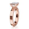 14k rose gold e.w. geometric half bezel emerald solitaire engagement ring with emerald shape diamond