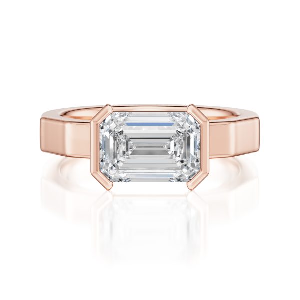 14K Rose Gold E.W. Geometric Half Bezel Emerald Solitaire Engagement Ring