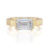 14k yellow gold e.w. geometric half bezel emerald solitaire engagement ring with emerald shape diamond