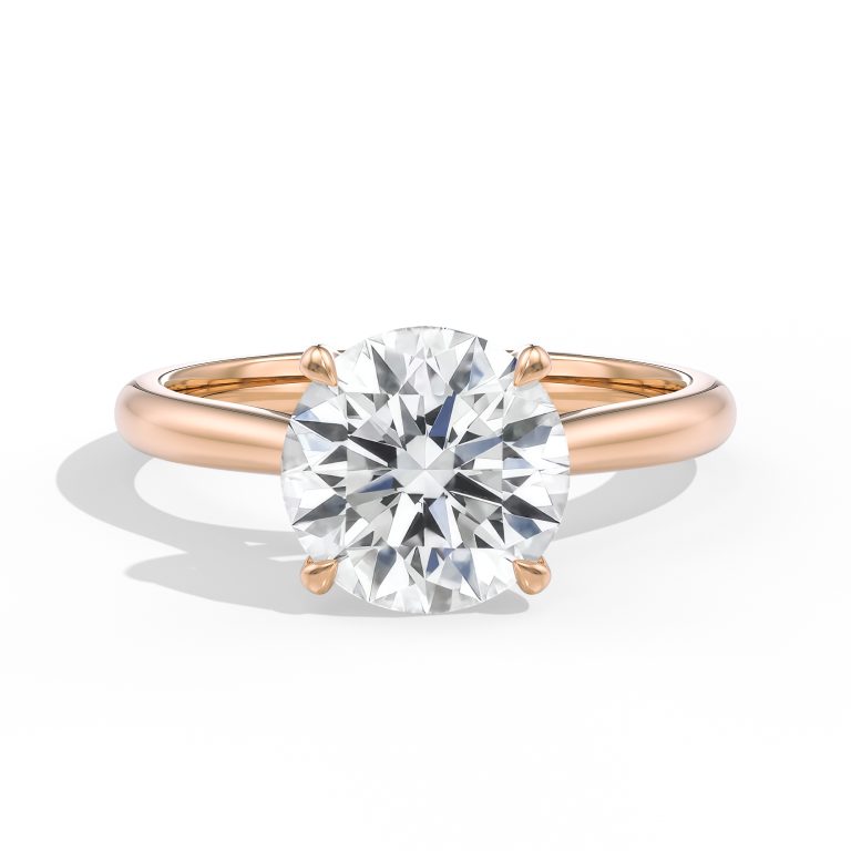 14k rose gold tapered cathedral solitaire with open gallery with round shape diamond