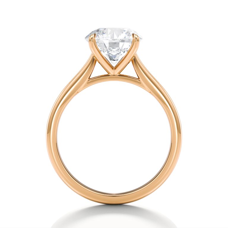 14k rose gold tapered cathedral solitaire with open gallery with round shape diamond