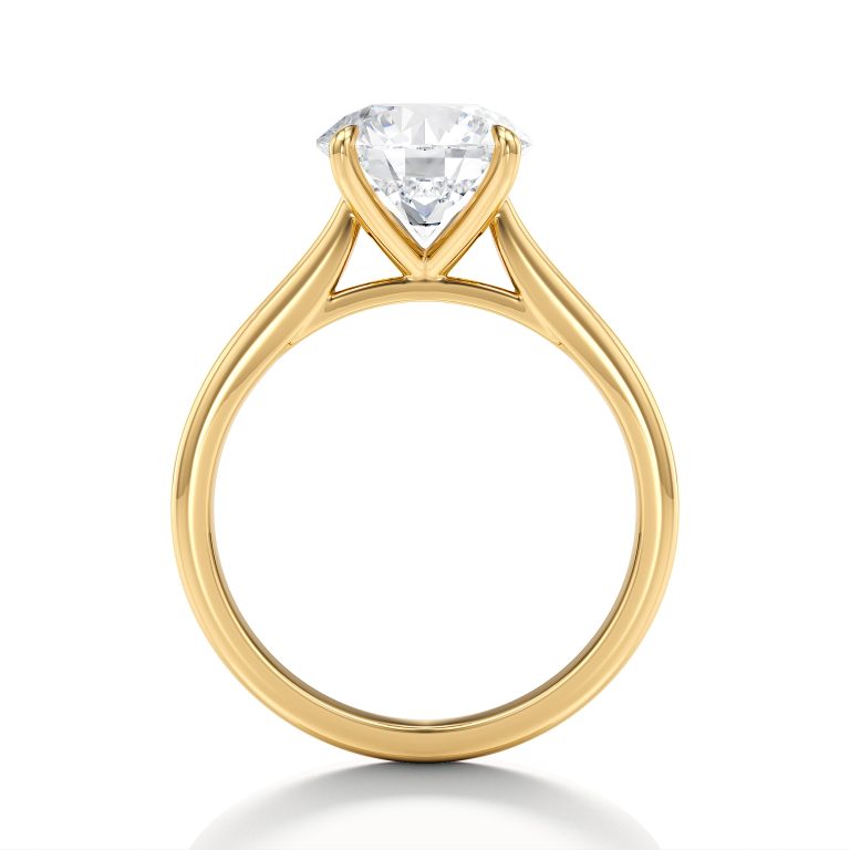14k yellow gold tapered cathedral solitaire with open gallery with round shape diamond