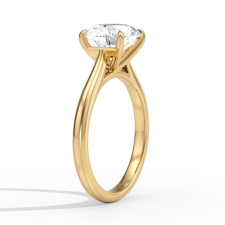 14k yellow gold tapered cathedral solitaire with open gallery with round shape diamond